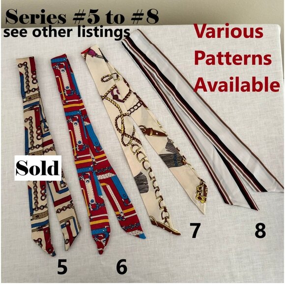 Silk Slim Scarf Green Brown Gold Nautical Crest Print 35In Long Equestrian No19 - Picture 8 of 10